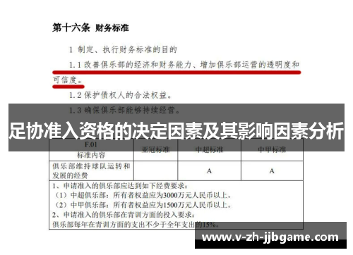 足协准入资格的决定因素及其影响因素分析